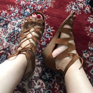 Suede lace up sandals